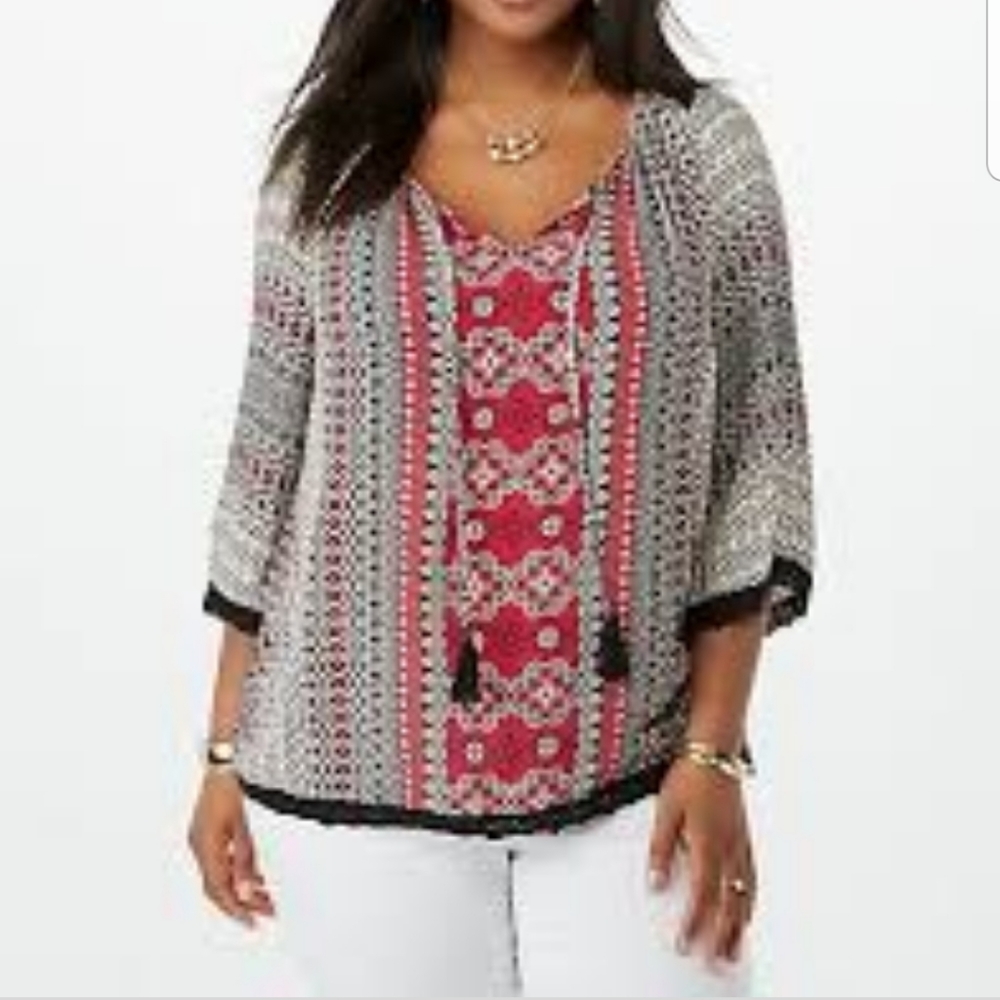 Black Pink Abstract Dress Barn XL Blouse